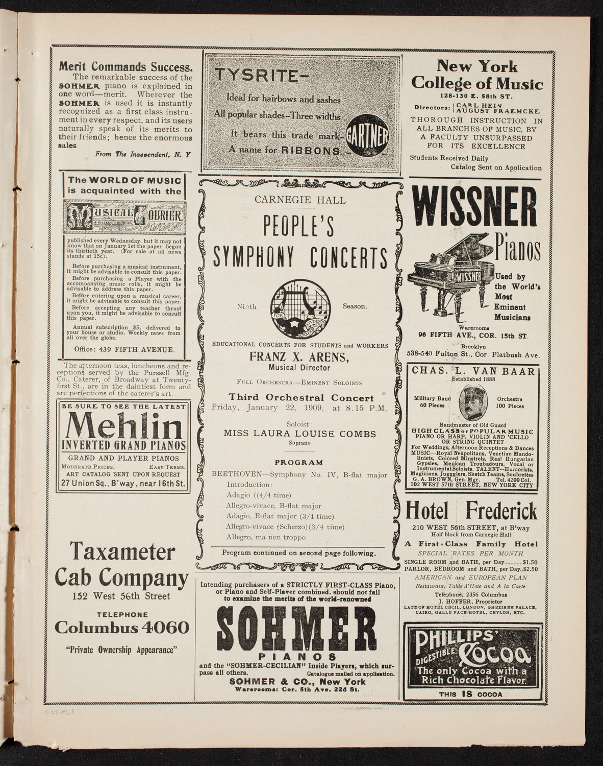People's Symphony Concert, January 22, 1909, program page 5