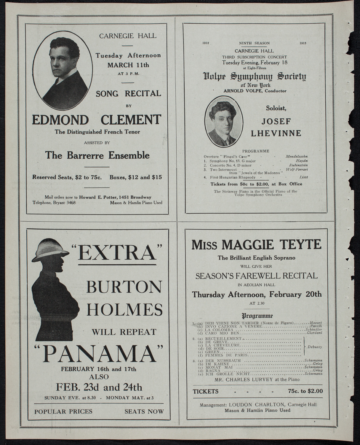 Eugène Ysaÿe, Violin, February 16, 1913, program page 10