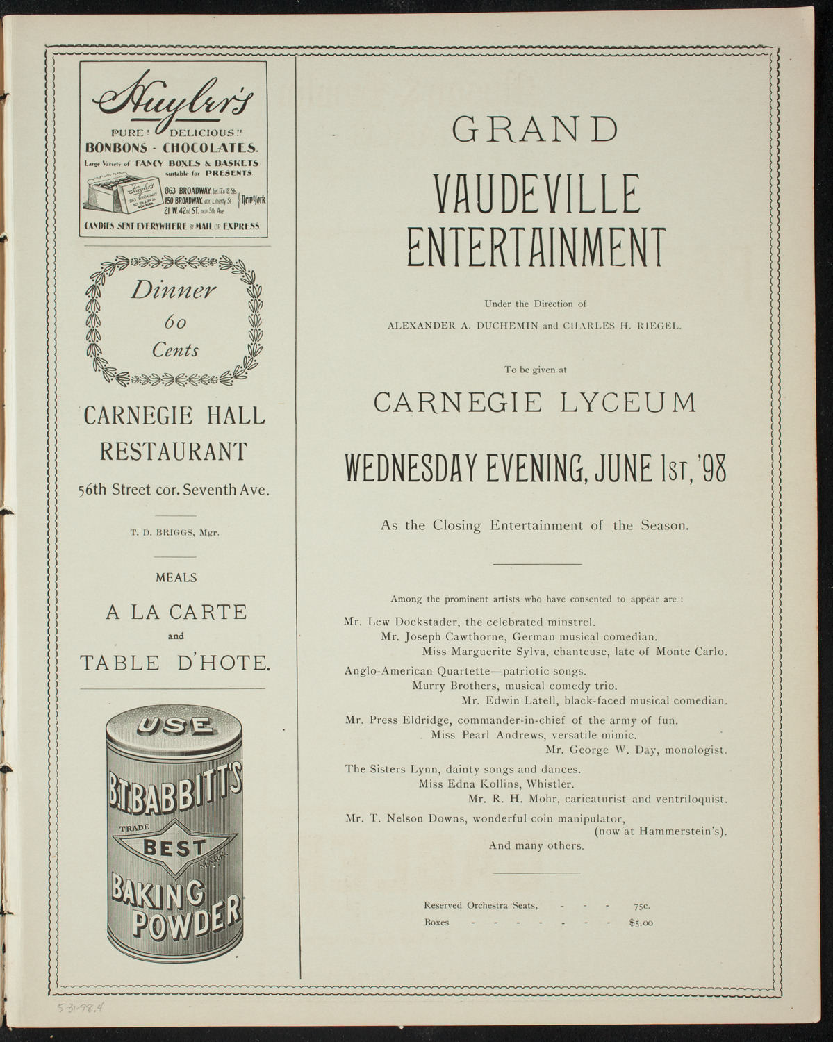 New York Banks' Glee Club and Others, May 31, 1898, program page 7