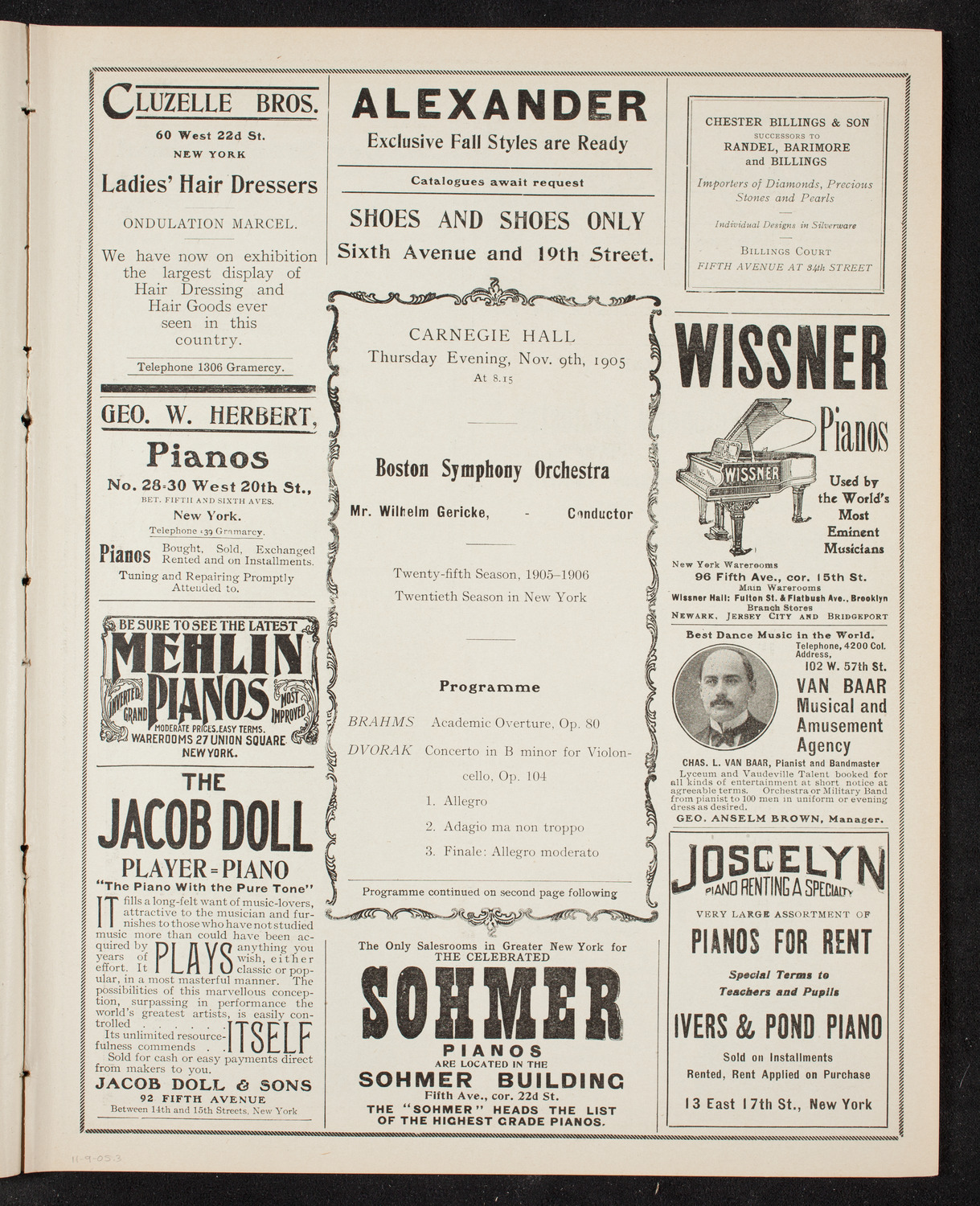 Boston Symphony Orchestra, November 9, 1905, program page 5
