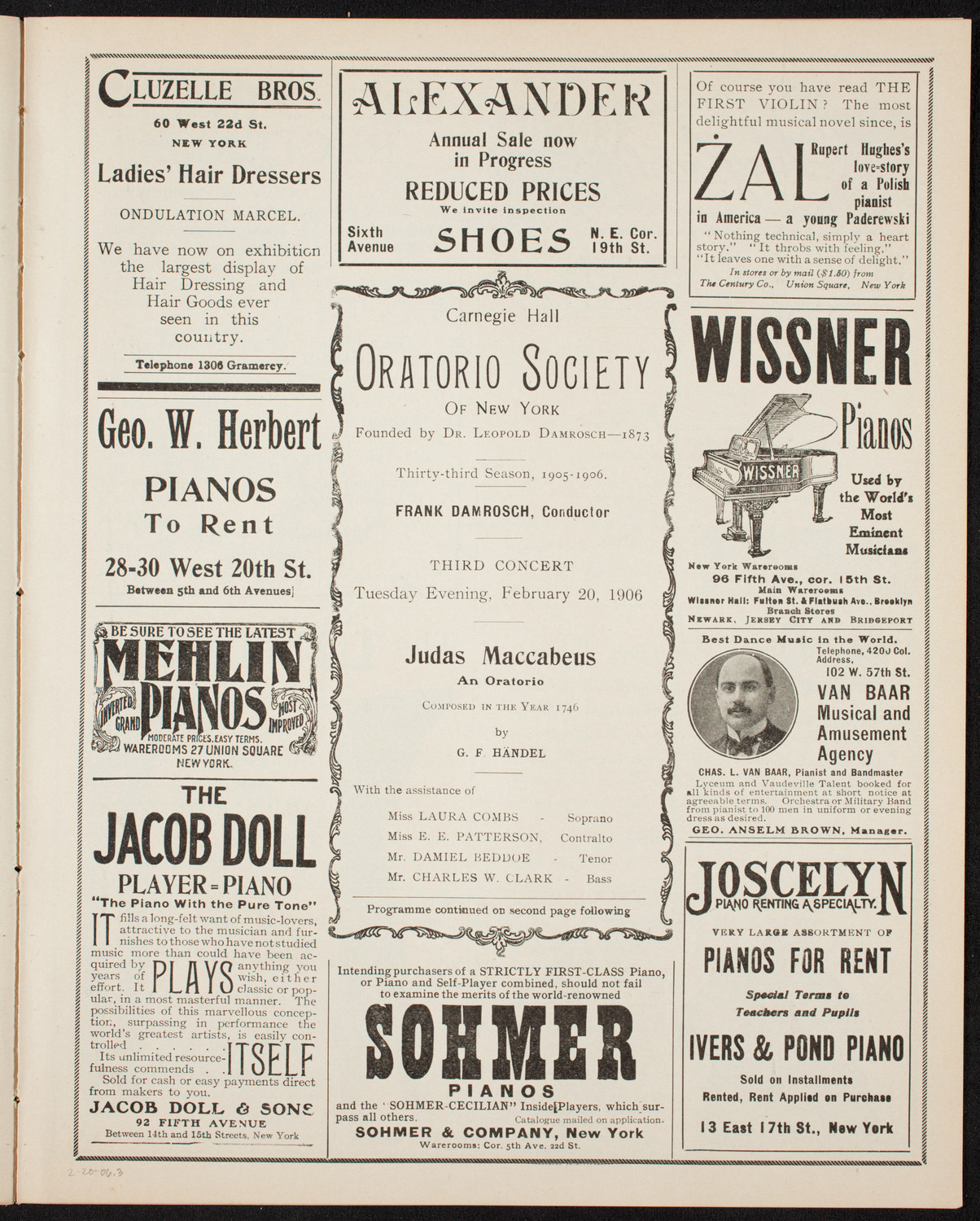 Oratorio Society of New York, February 20, 1906, program page 5