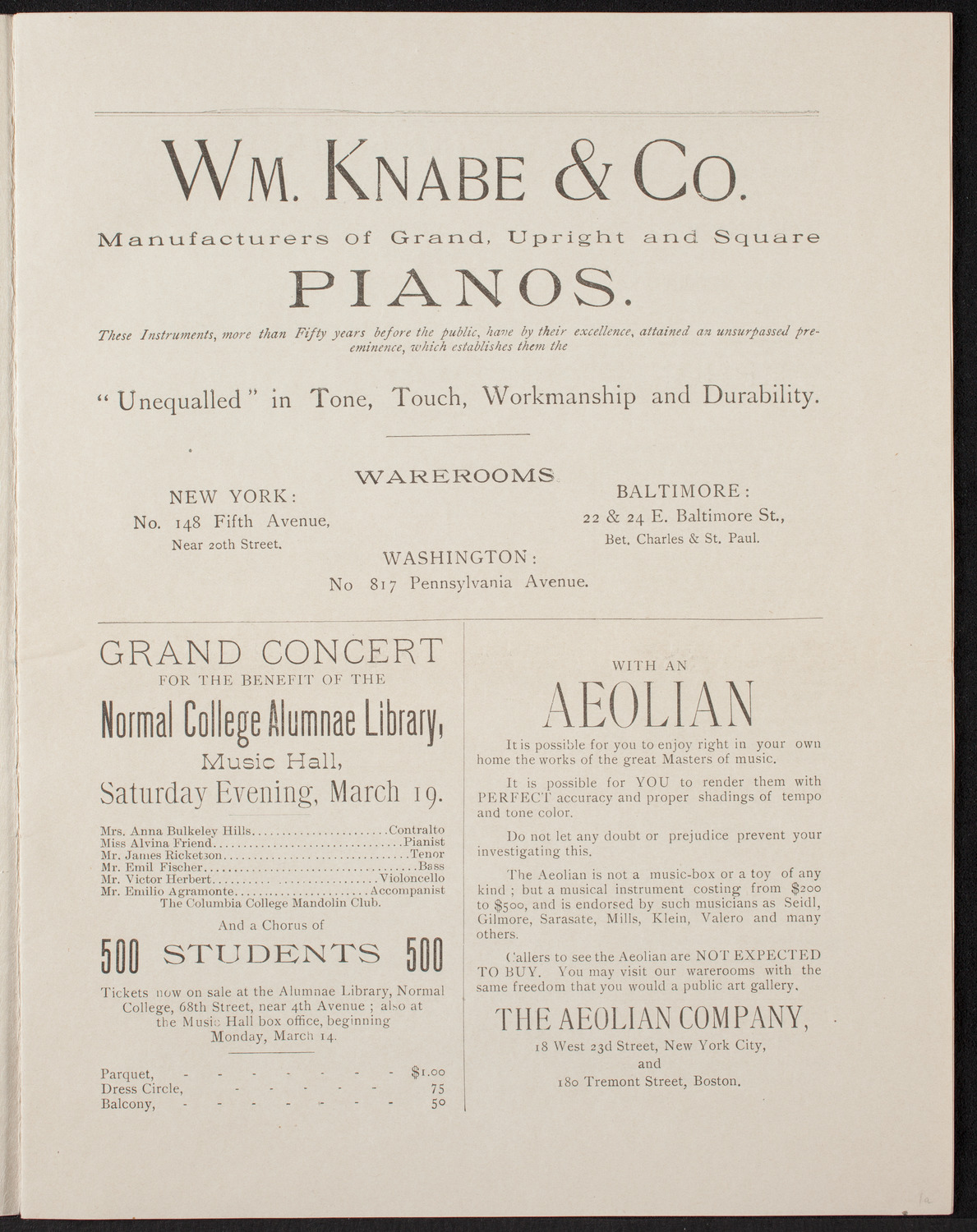 Rose Schottenfels, March 8, 1892, program page 3