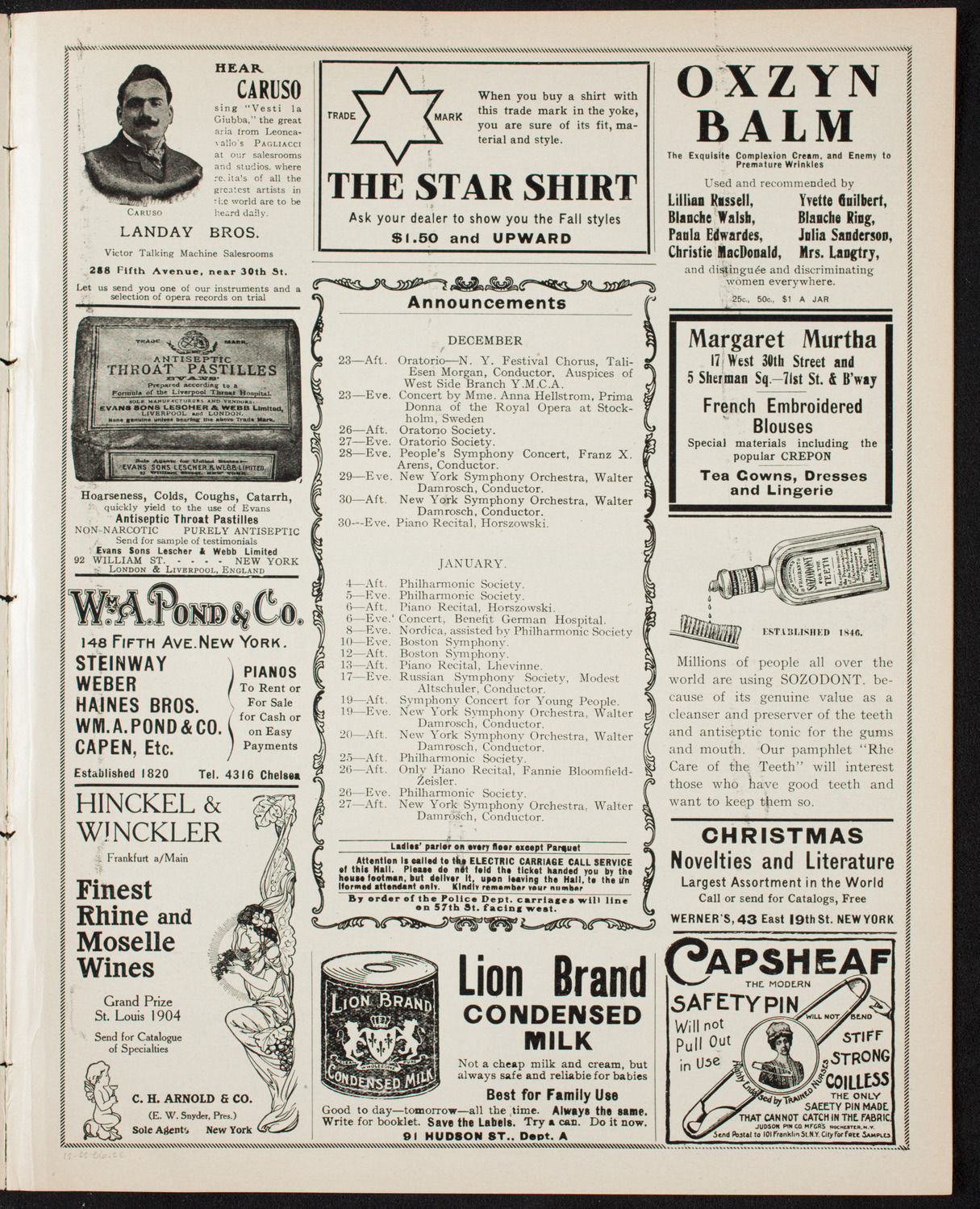 New York Philharmonic, December 22, 1906, program page 3