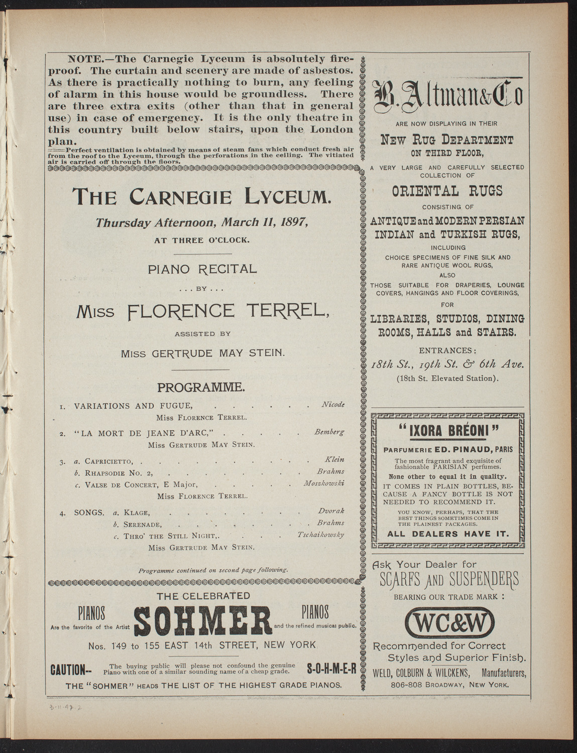 Florence Terrell, March 11, 1897, program page 3