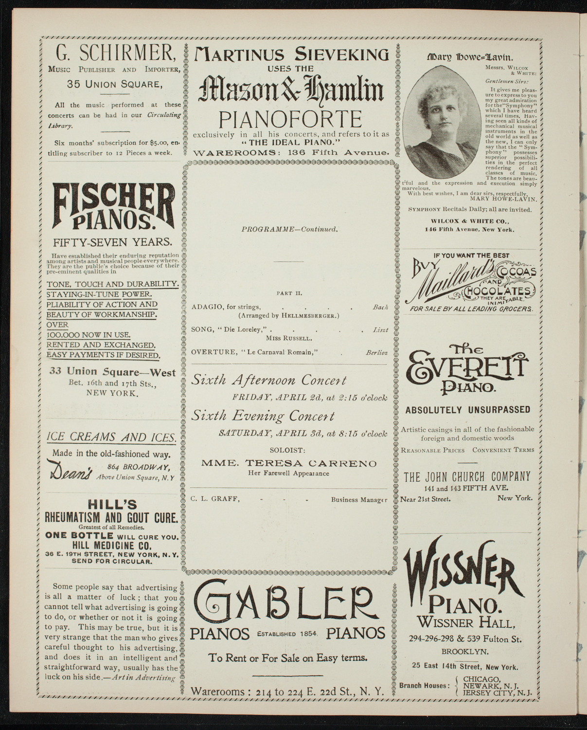 New York Symphony Orchestra, March 20, 1897, program page 6