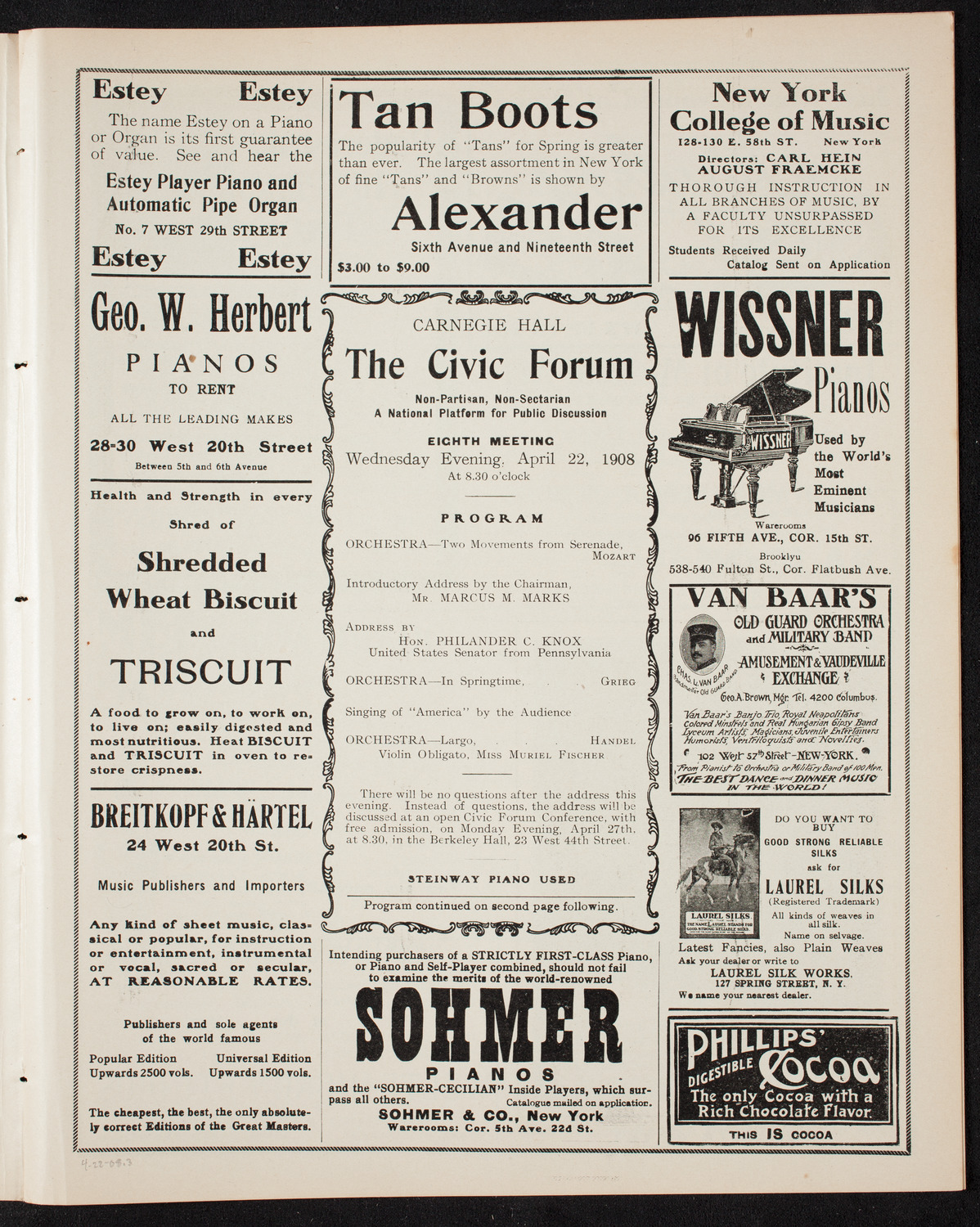 The Civic Forum, April 22, 1908, program page 5