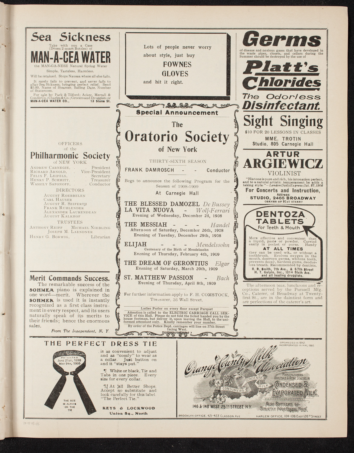 New York College of Music and New York German Conservatory of Music Faculty Concert, October 18, 1908, program page 9