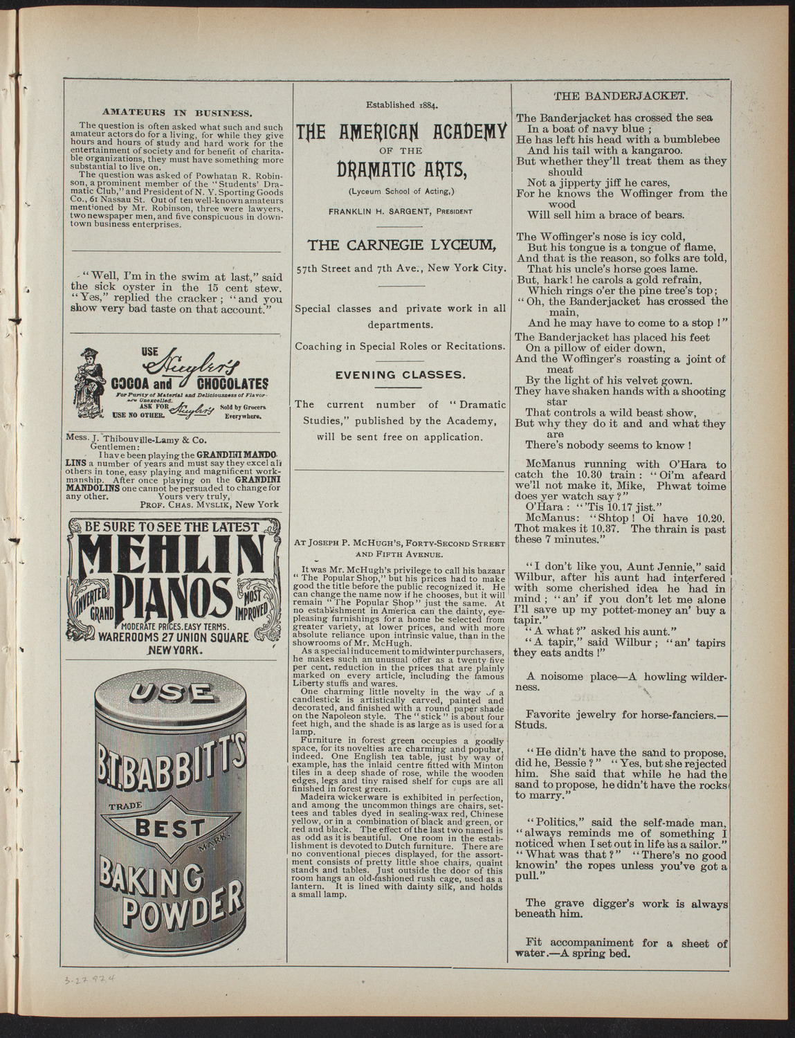 Saturday Morning Conferences on Comparative Literature, March 27, 1897, program page 7