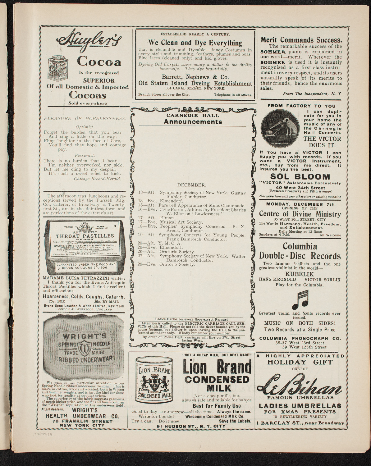 New York Symphony Orchestra, December 13, 1908, program page 3