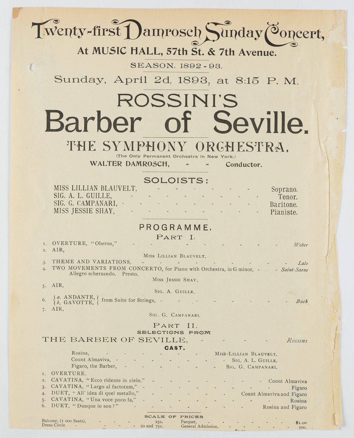 Damrosch Sunday Concert, April 2, 1893