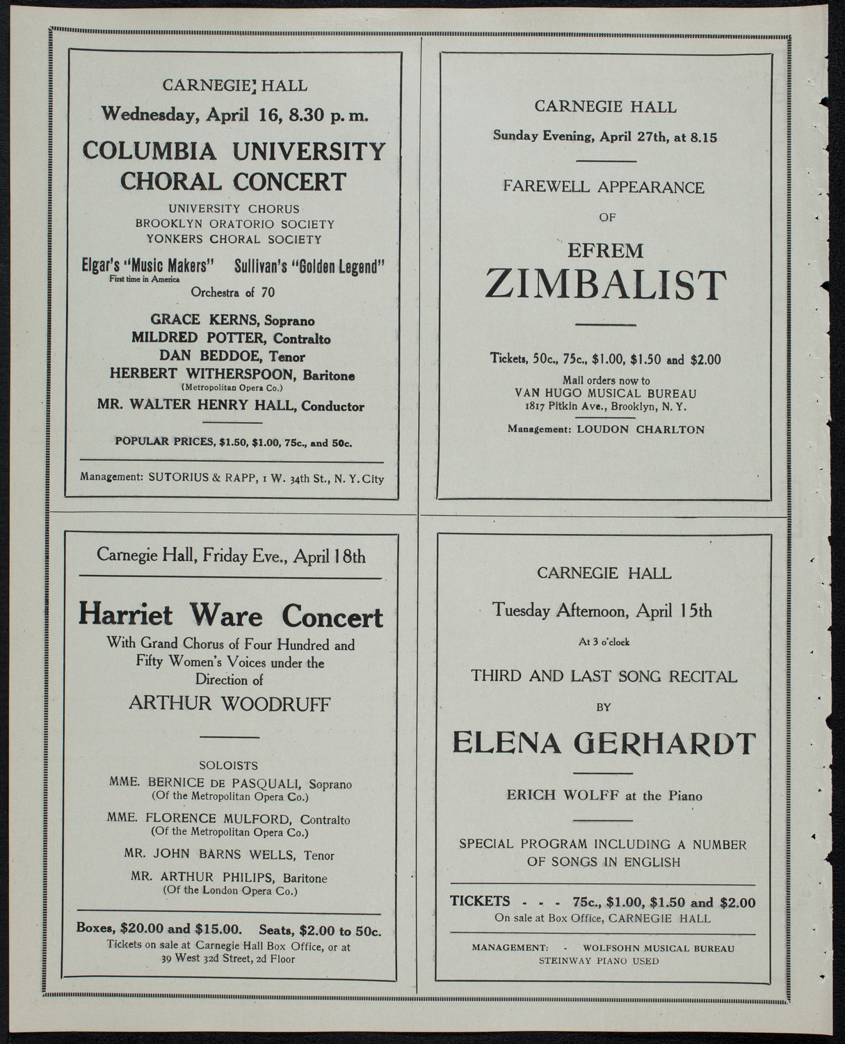 Julia Culp, Contralto, April 14, 1913, program page 10