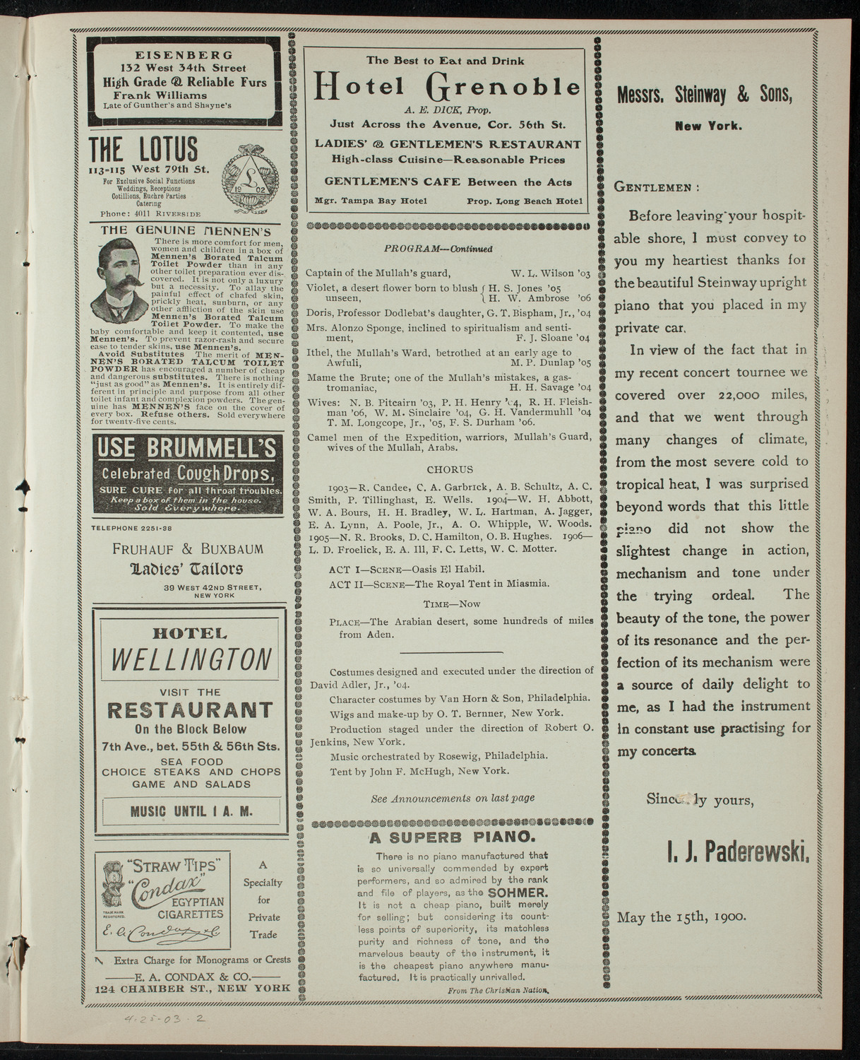 The Triangle Club of Princeton University, April 25, 1903, program page 3