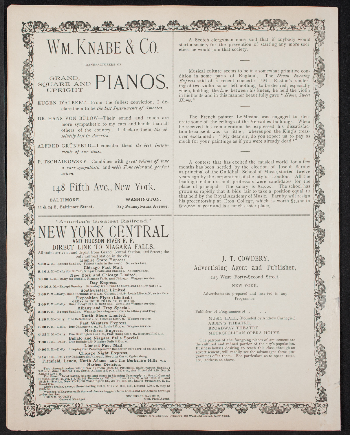 Damrosch Sunday Concert, November 12, 1893, program page 8