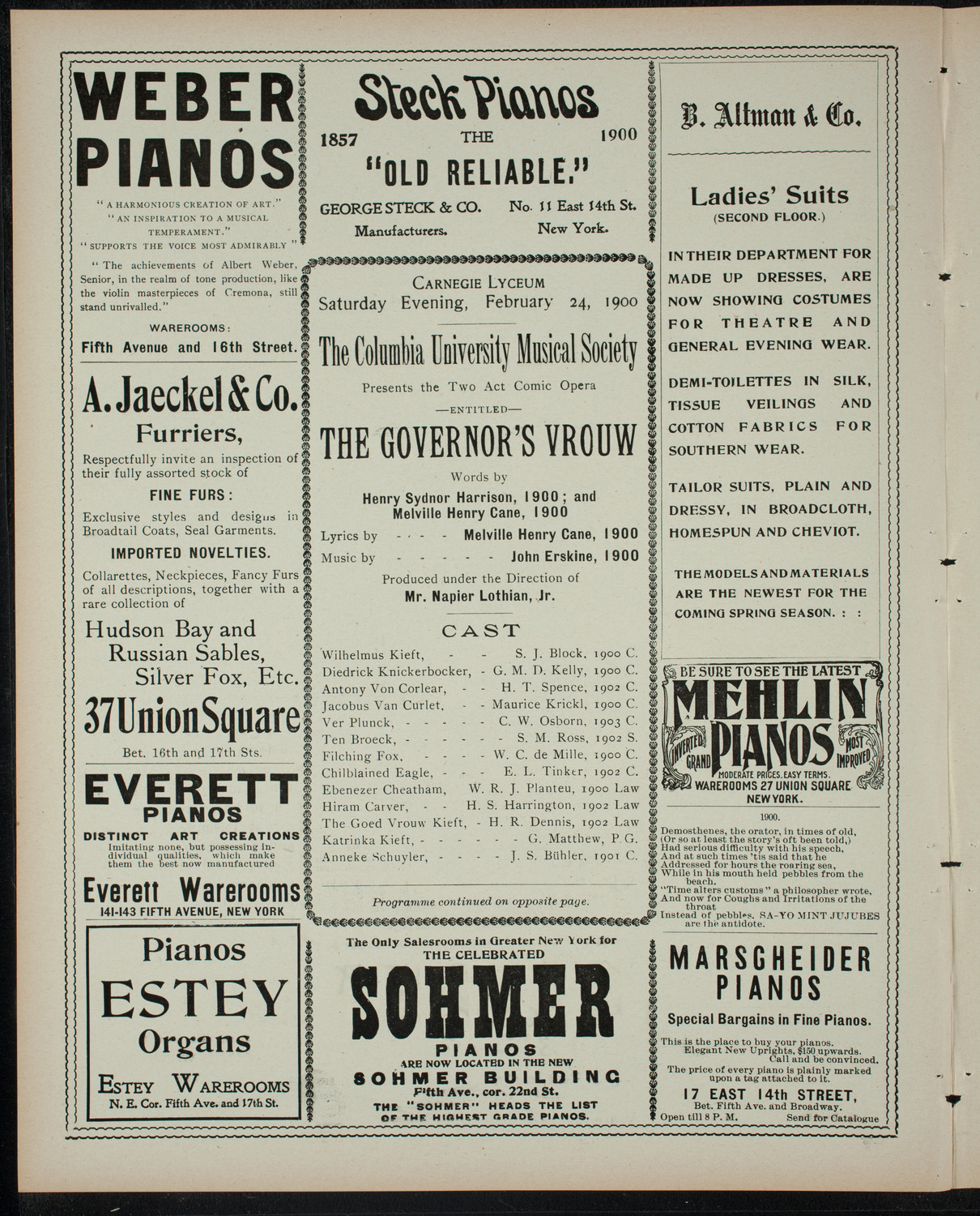 Columbia University Musical Society, February 24, 1900, program page 2