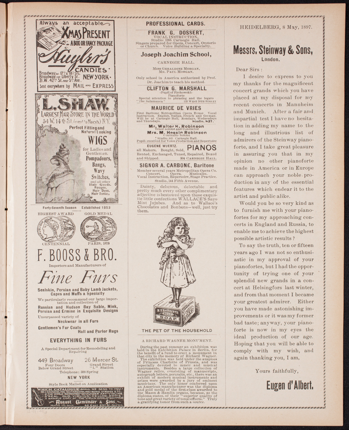 Kaltenborn Orchestra, December 17, 1899, program page 5