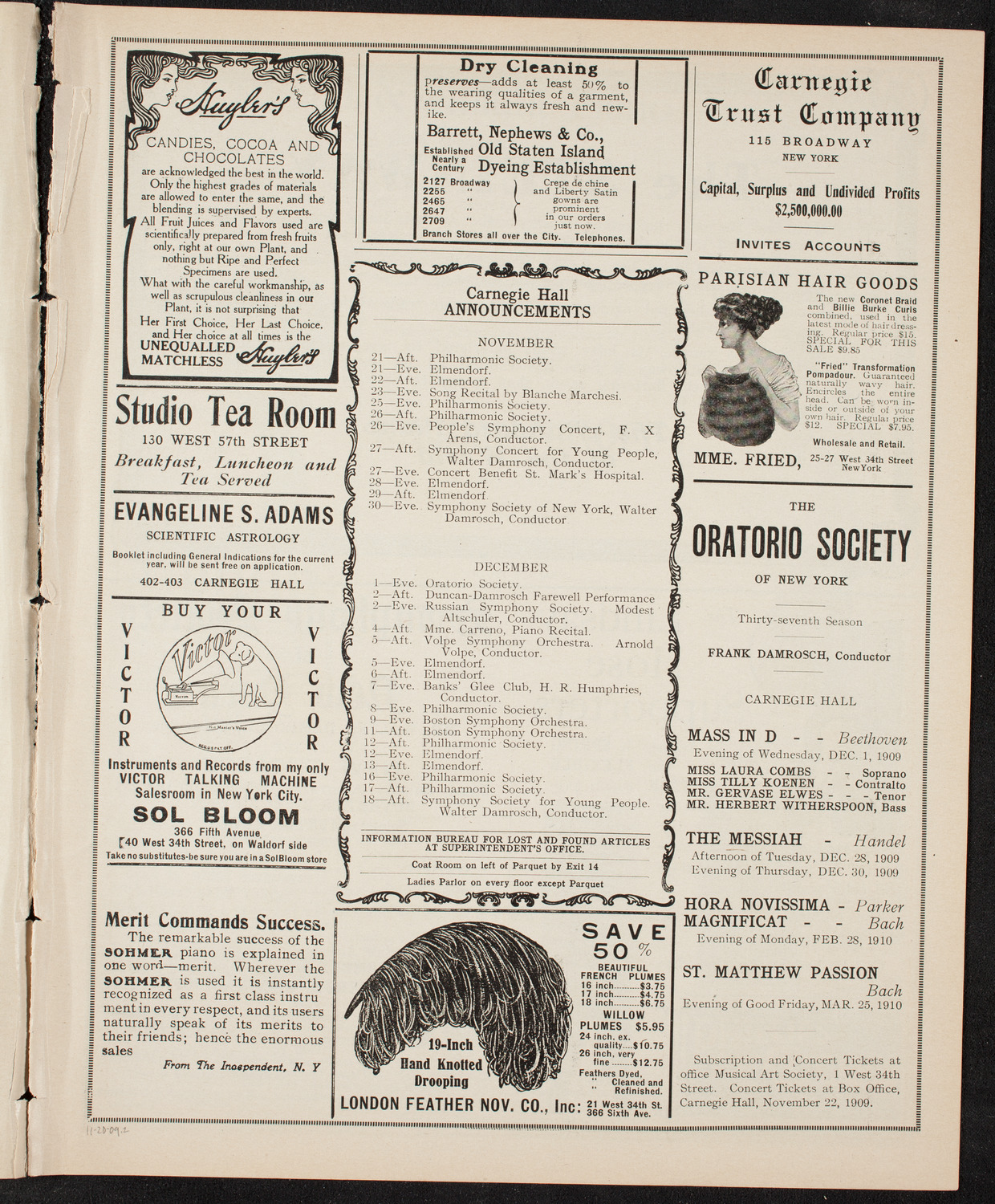 Sergei Rachmaninoff, Piano, November 20, 1909, program page 3