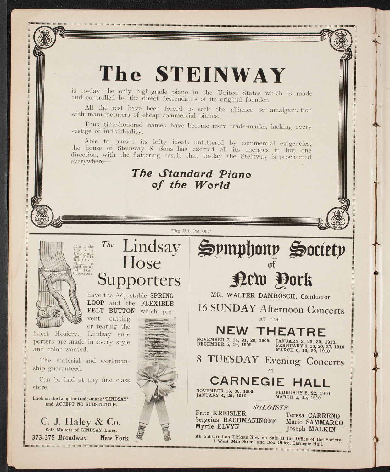 Fritz Kreisler, Violin, October 23, 1909, program page 4