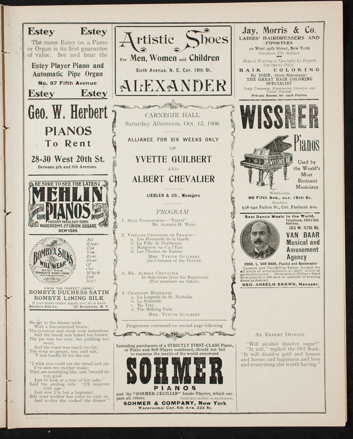 Yvette Guilbert and Albert Chevalier, October 13, 1906, program page 5
