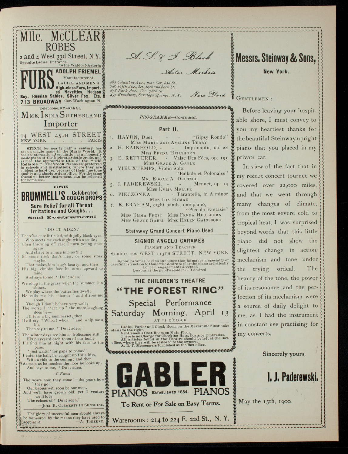 Concert Given by A. Carames, April 11, 1901, program page 3