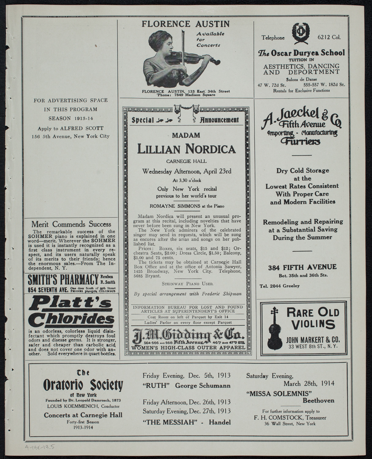 Julia Culp, Contralto, April 14, 1913, program page 9