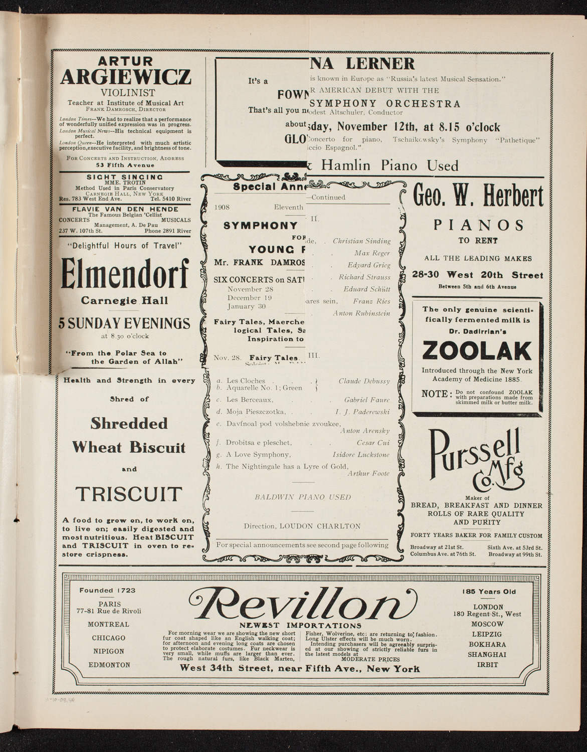 Marcella Sembrich, Soprano, November 10, 1908, program page 7