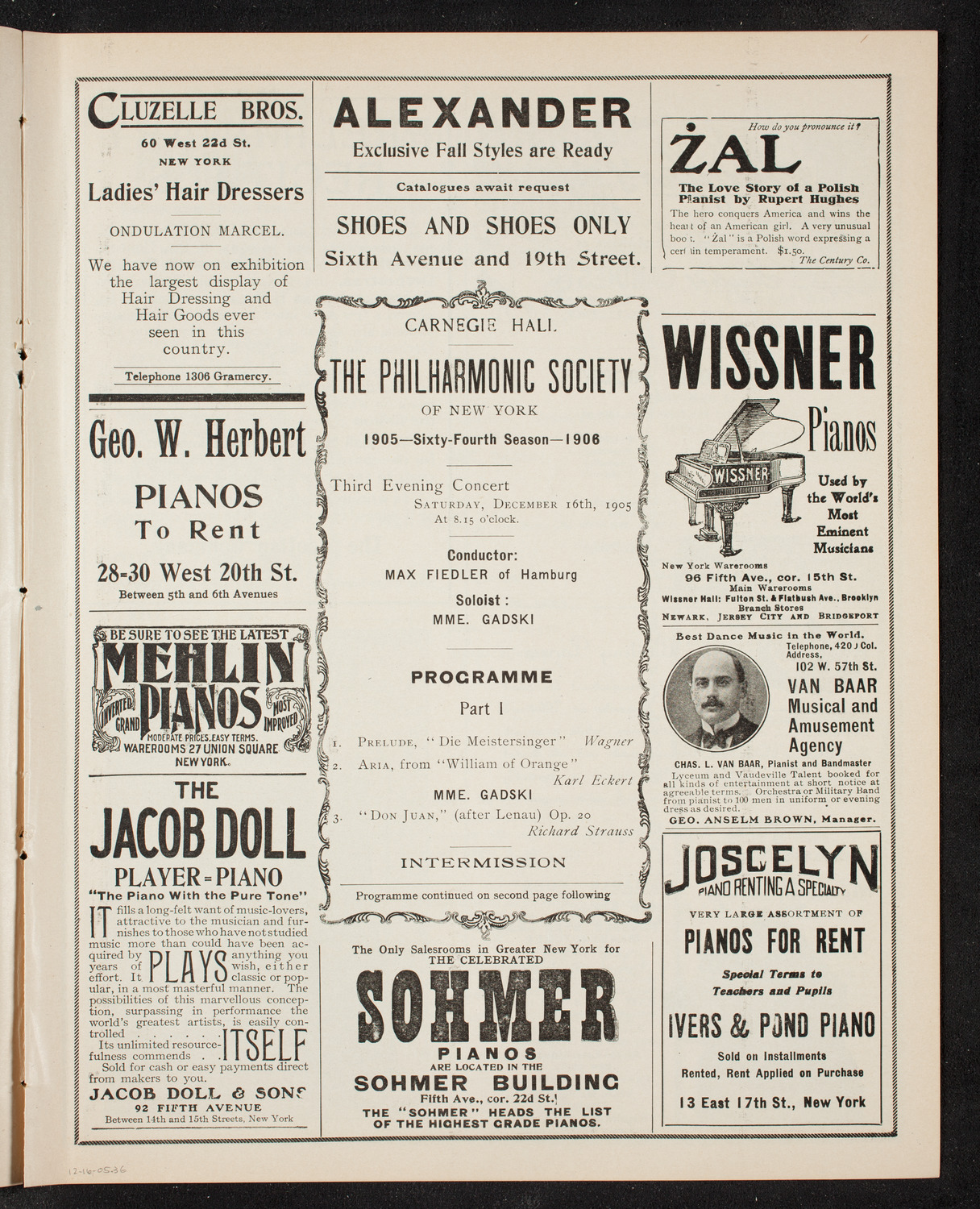 New York Philharmonic, December 16, 1905, program page 5