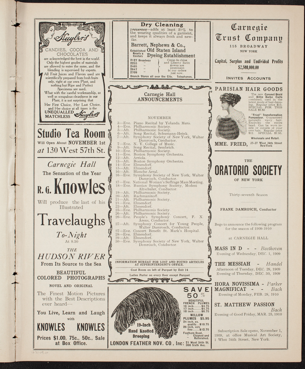 Lecture by R.G. Knowles, October 31, 1909, program page 3