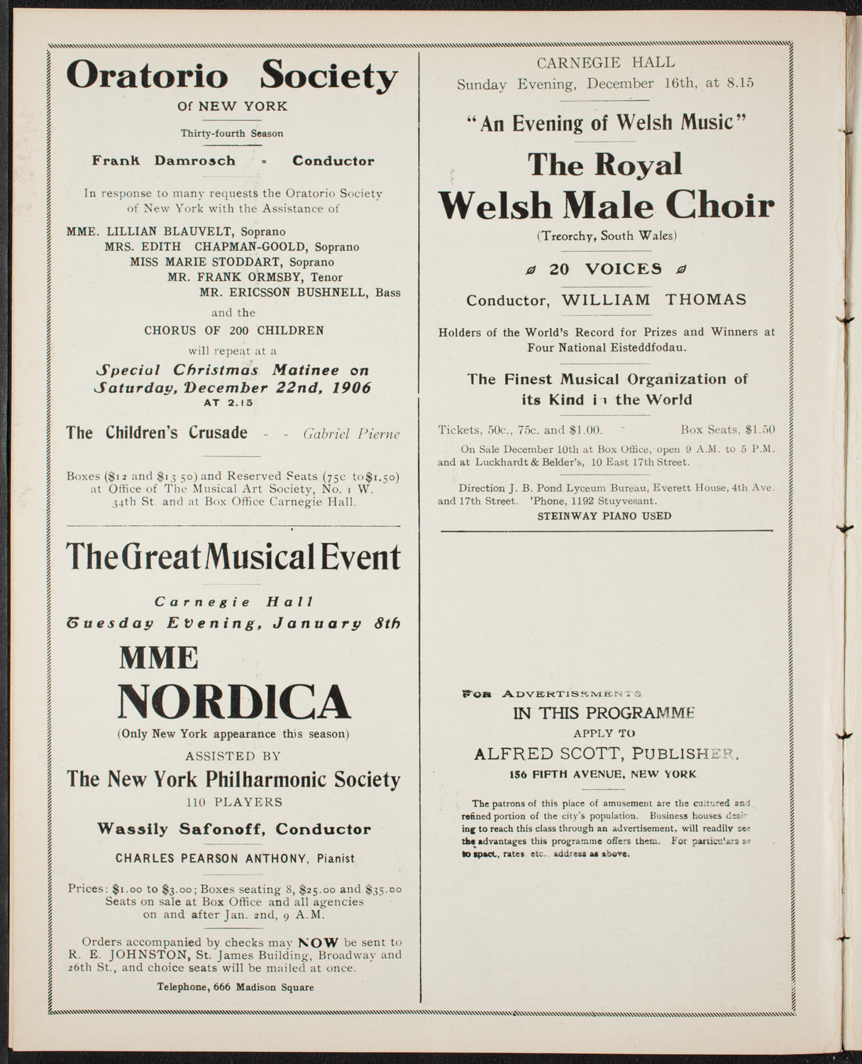 New York Banks' Glee Club, December 11, 1906, program page 10