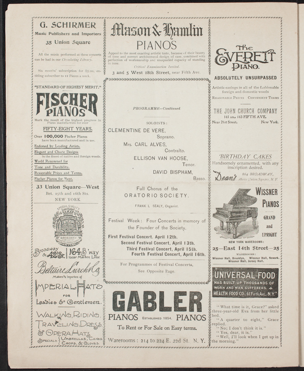 Oratorio Society of New York, December 30, 1897, program page 6