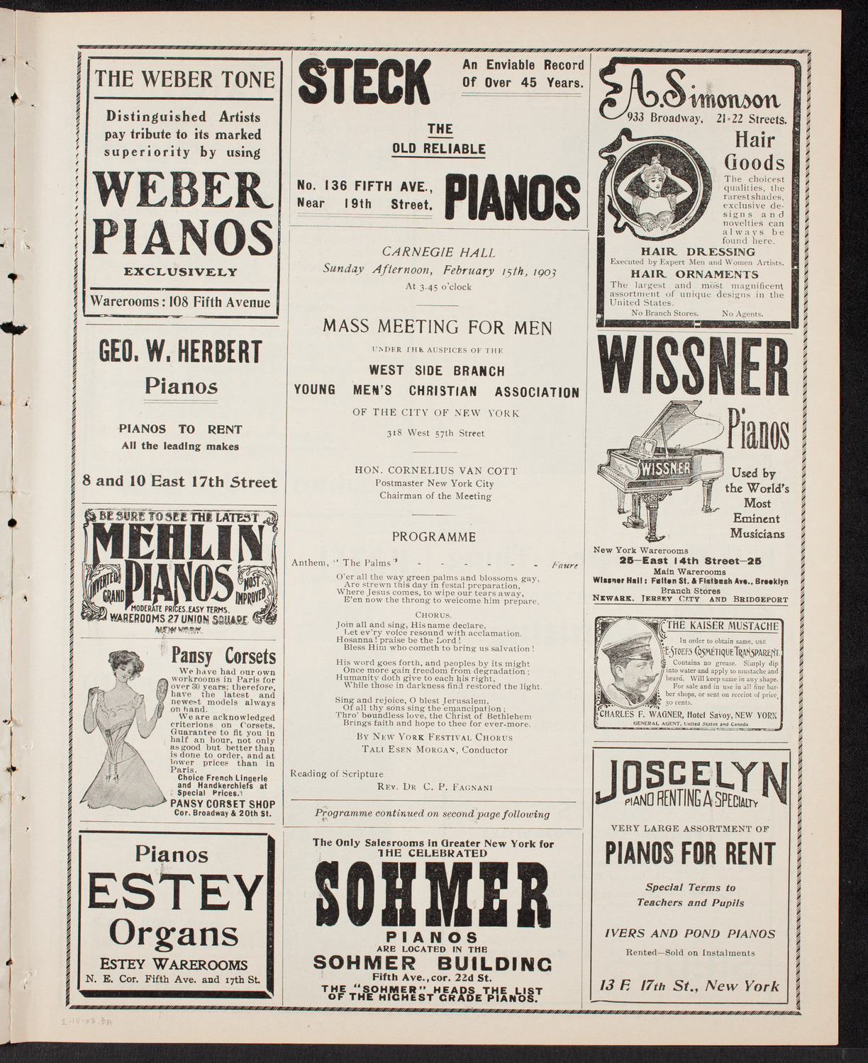 Meeting: YMCA/ Mass Meeting for Men, February 15, 1903, program page 5