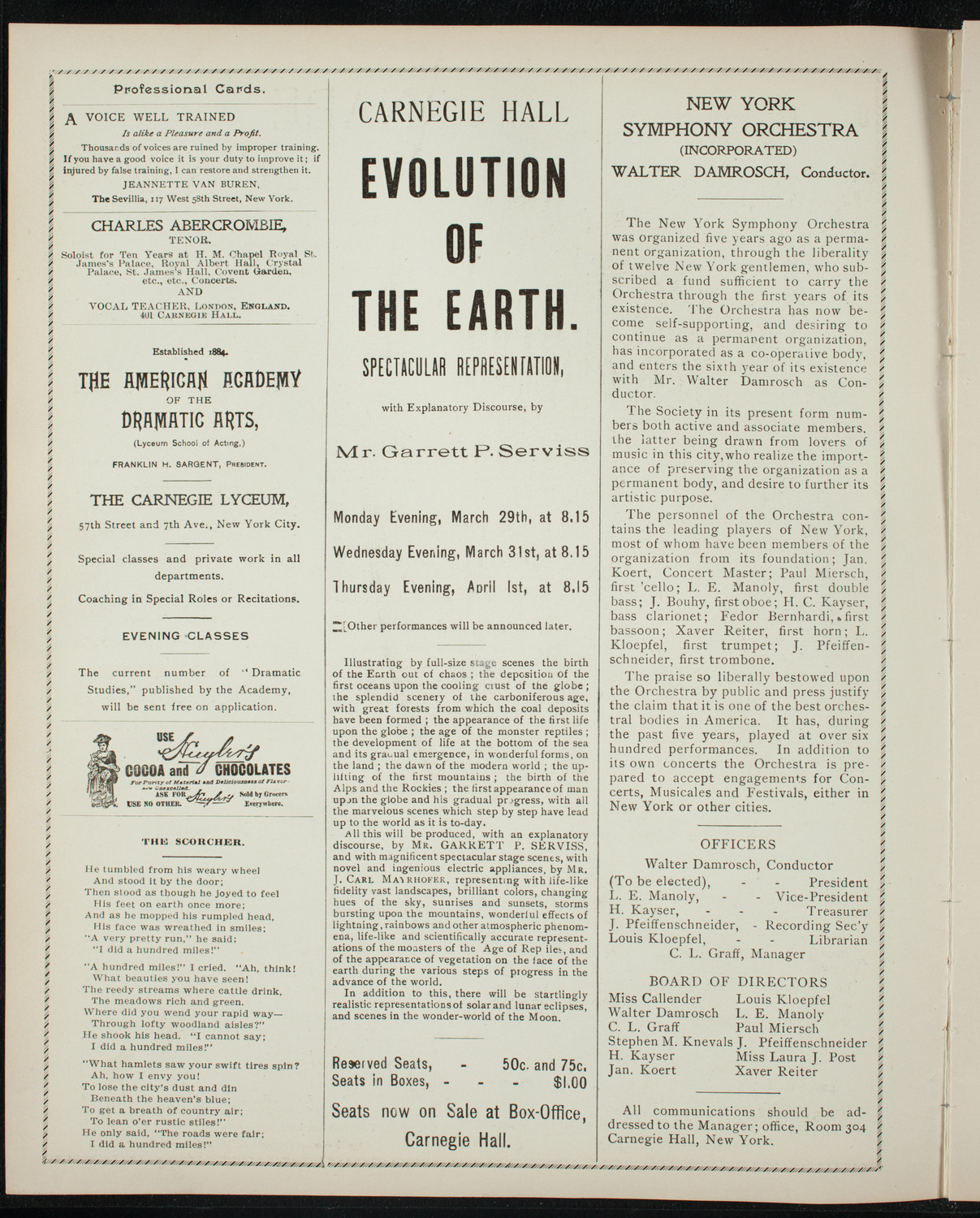 Illustrated Lecture: Evolution of the Earth, March 28, 1897, program page 2