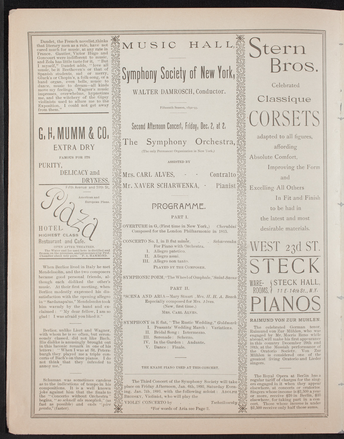 New York Symphony Orchestra, December 2, 1892, program page 4