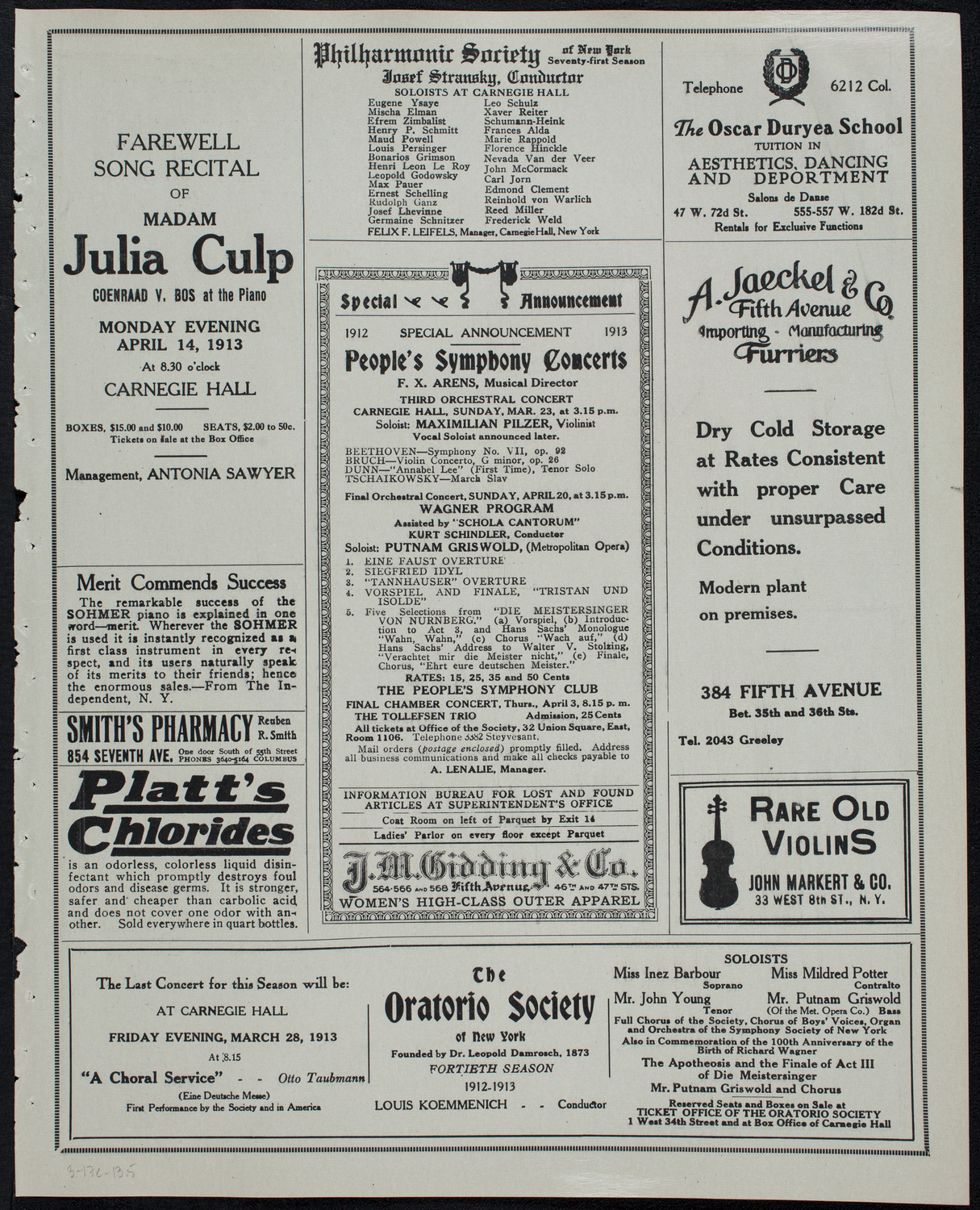 John McCormack, Tenor, March 17, 1913, program page 9