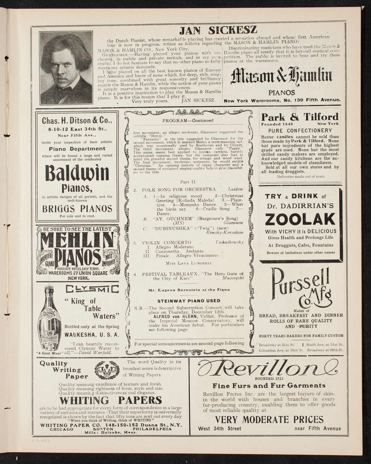 Russian Symphony Society of New York, November 14, 1907, program page 7