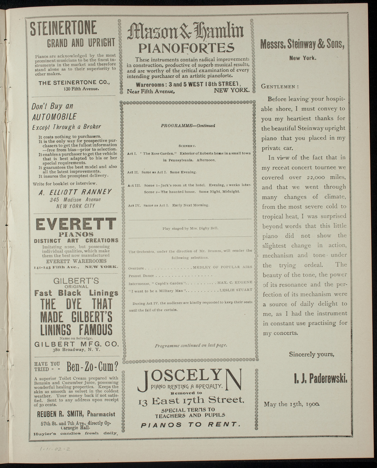 Theatrical Performance by The Spiders, January 11, 1902, program page 3