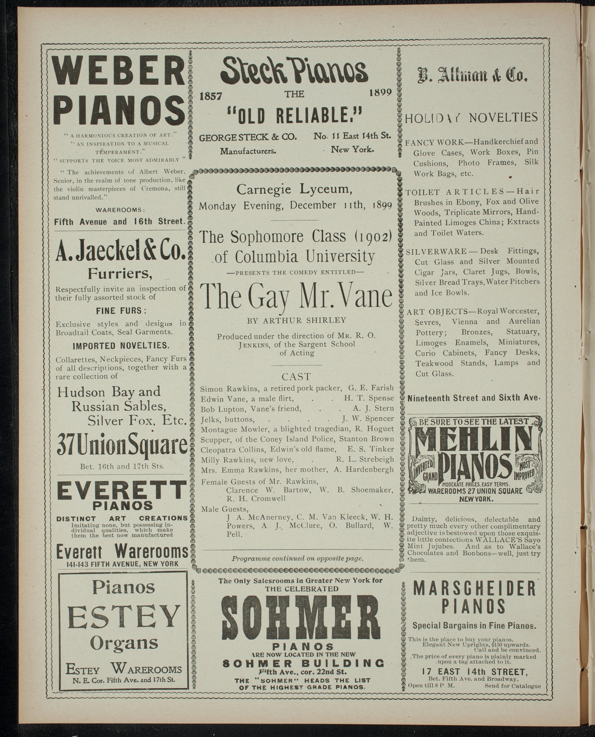 The Sophomore Class (1902) of Columbia University, December 11, 1899, program page 2