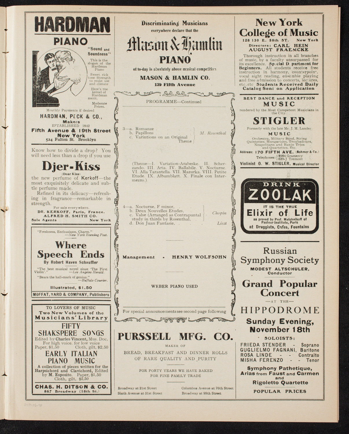 Moriz Rosenthal, Piano, November 17, 1906, program page 7