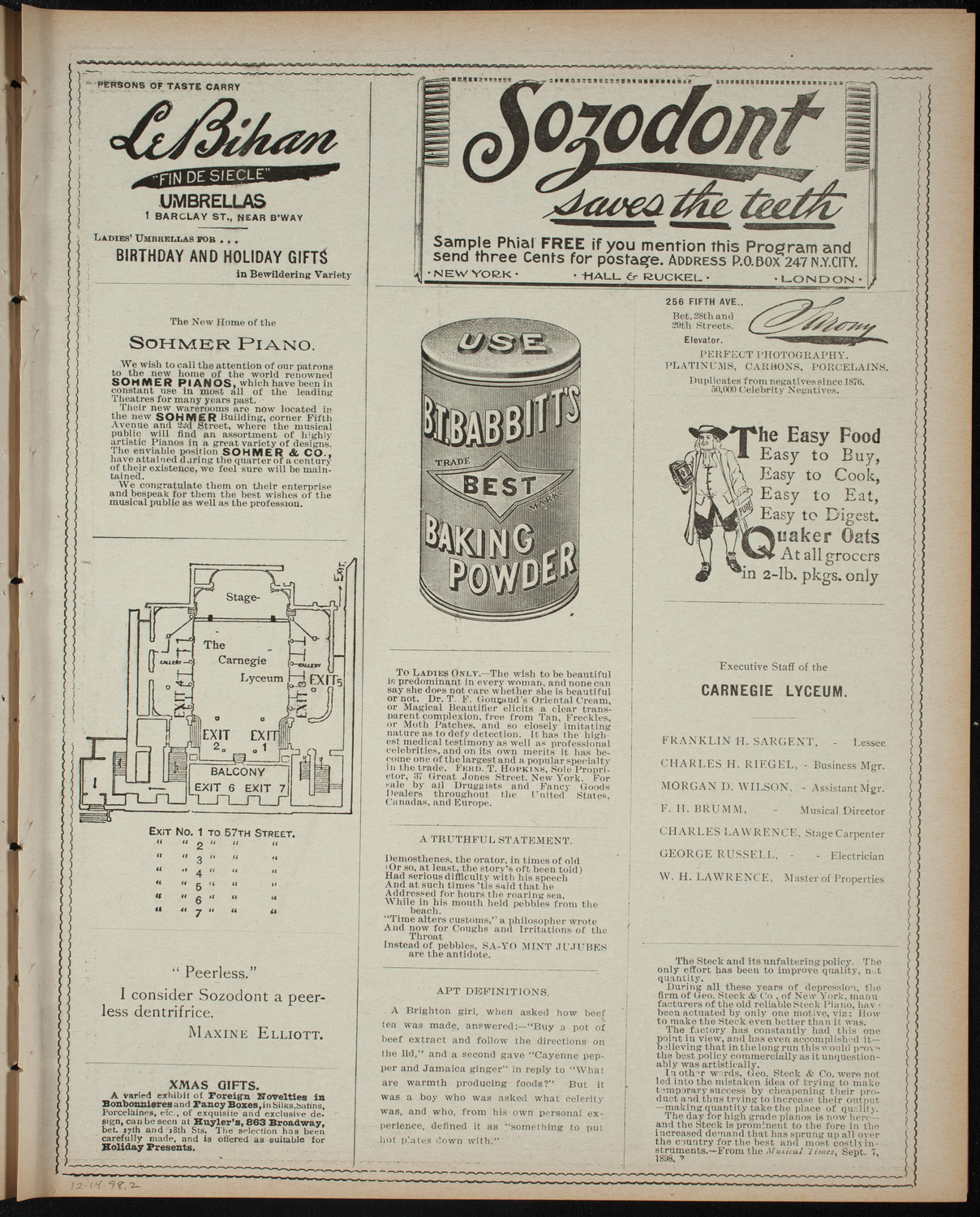 Amateur Comedy Club, December 14, 1898, program page 3