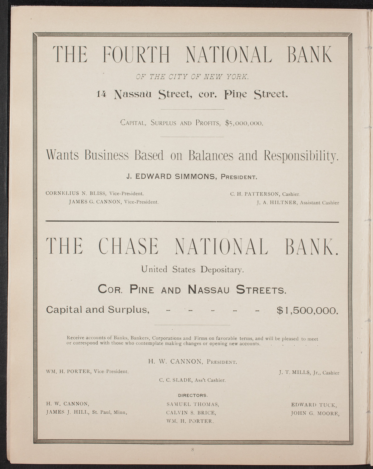 New York Banks' Glee Club, April 24, 1893, program page 8