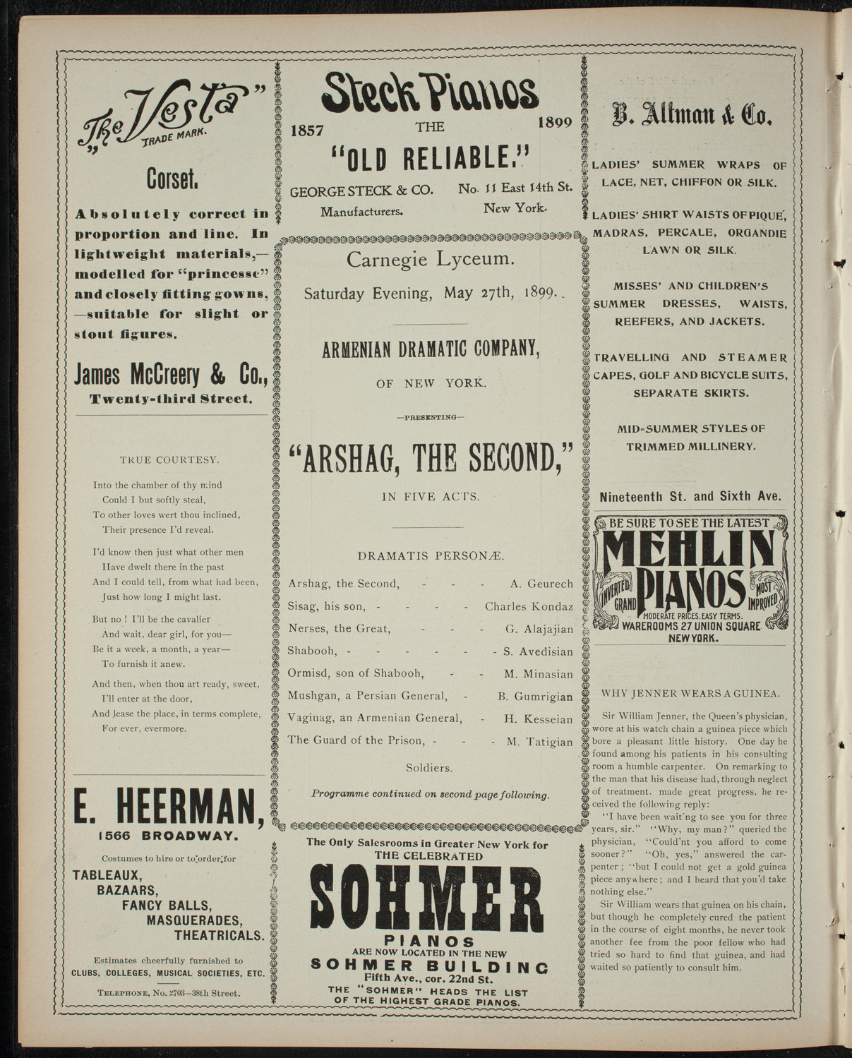 Armenian Dramatic Company of New York, May 27, 1899, program page 4