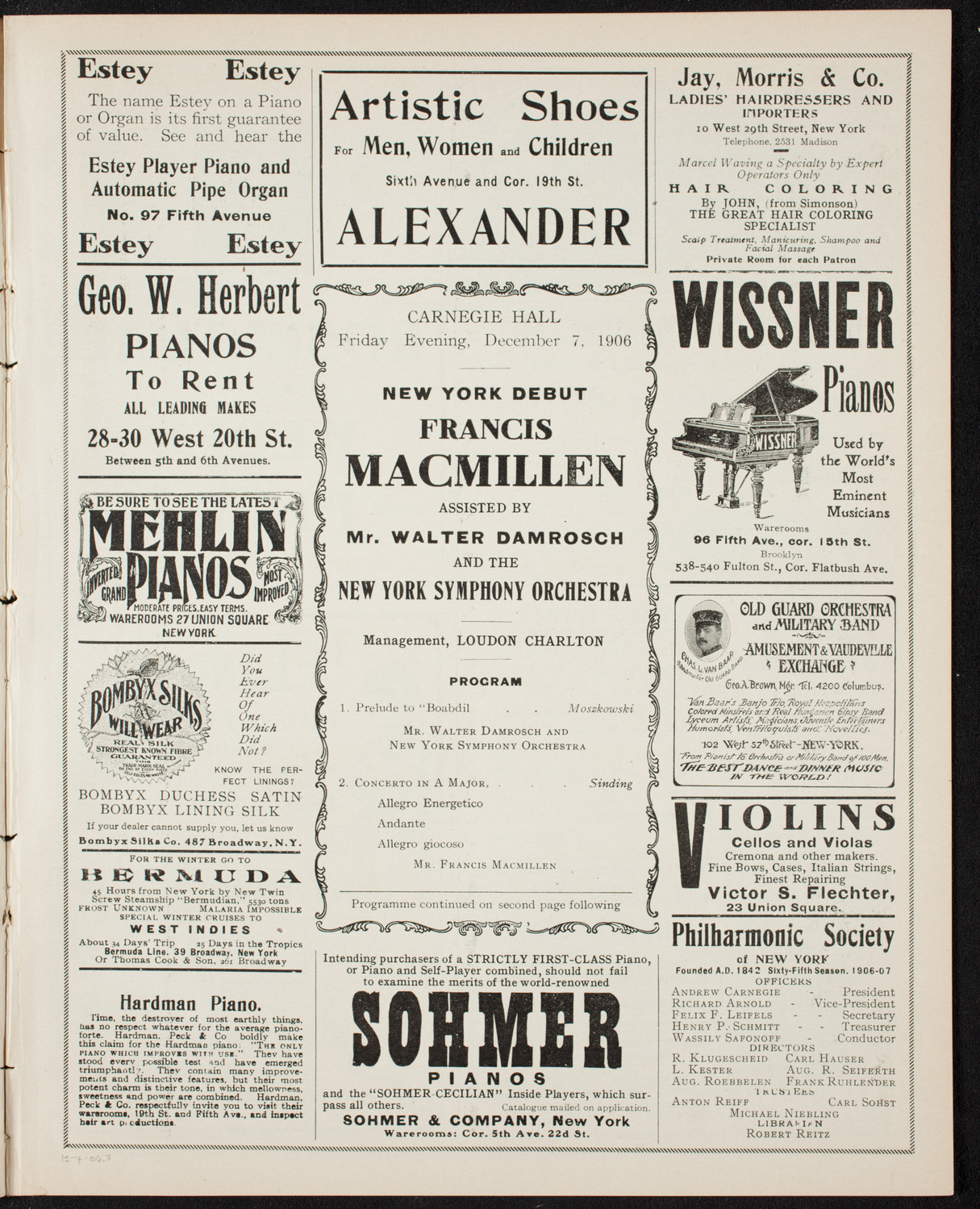 Frances Macmillen with New York Symphony Orchestra, December 7, 1906, program page 5