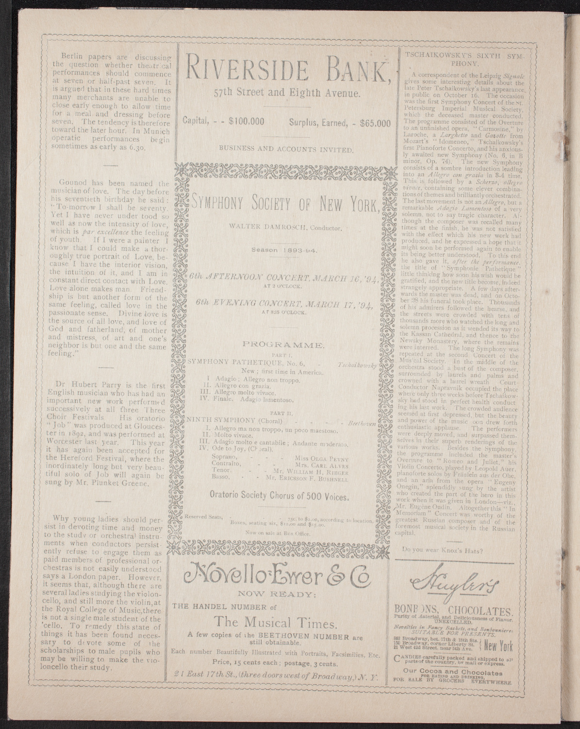 Damrosch Sunday Concert, March 11, 1894, program page 6