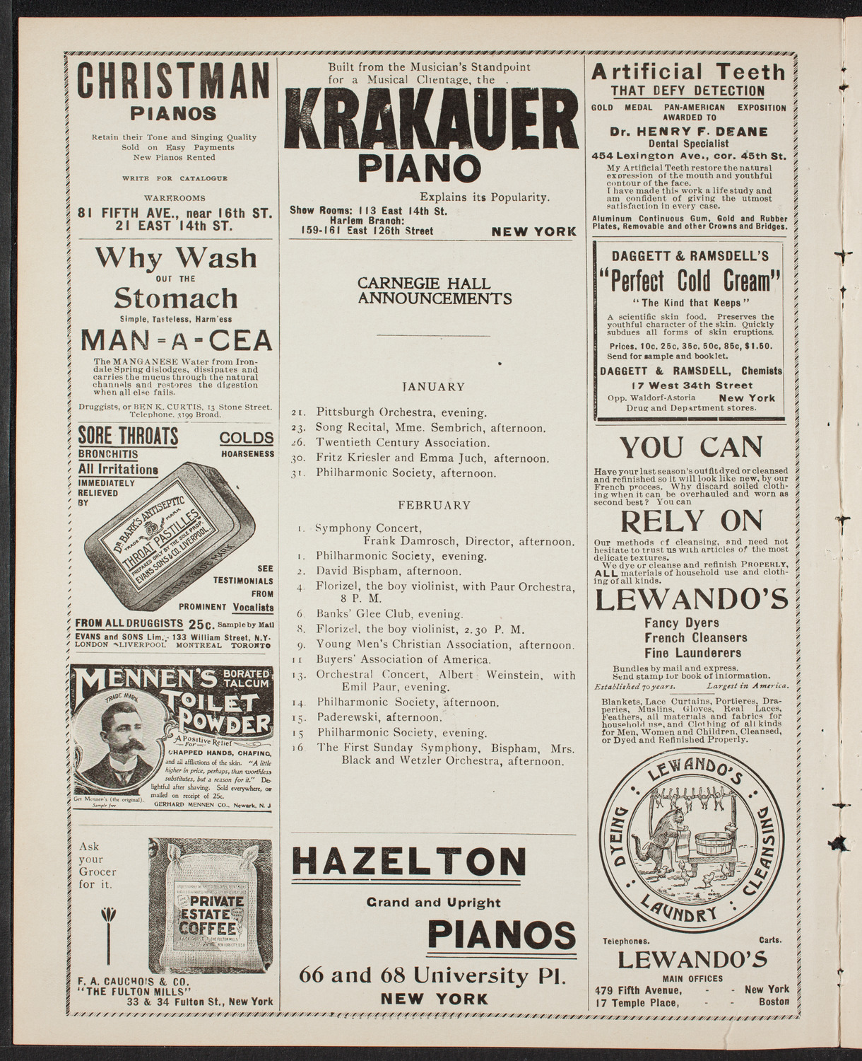 Eduard Zeldenrust, Piano, January 19, 1902, program page 2