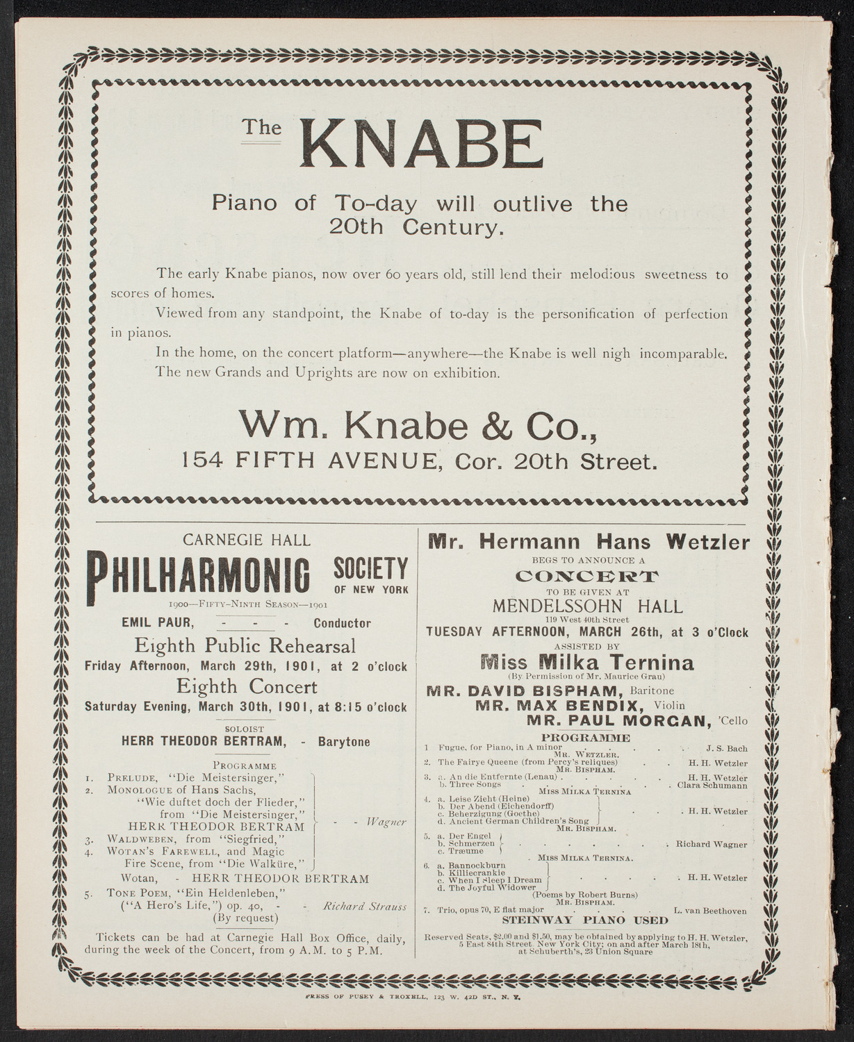 Josef Hofmann, Piano, March 18, 1901, program page 8
