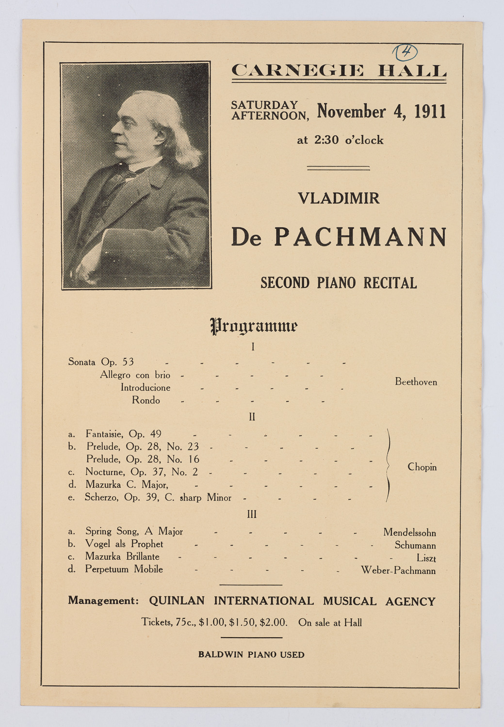 Vladimir de Pachmann, November 4, 1911