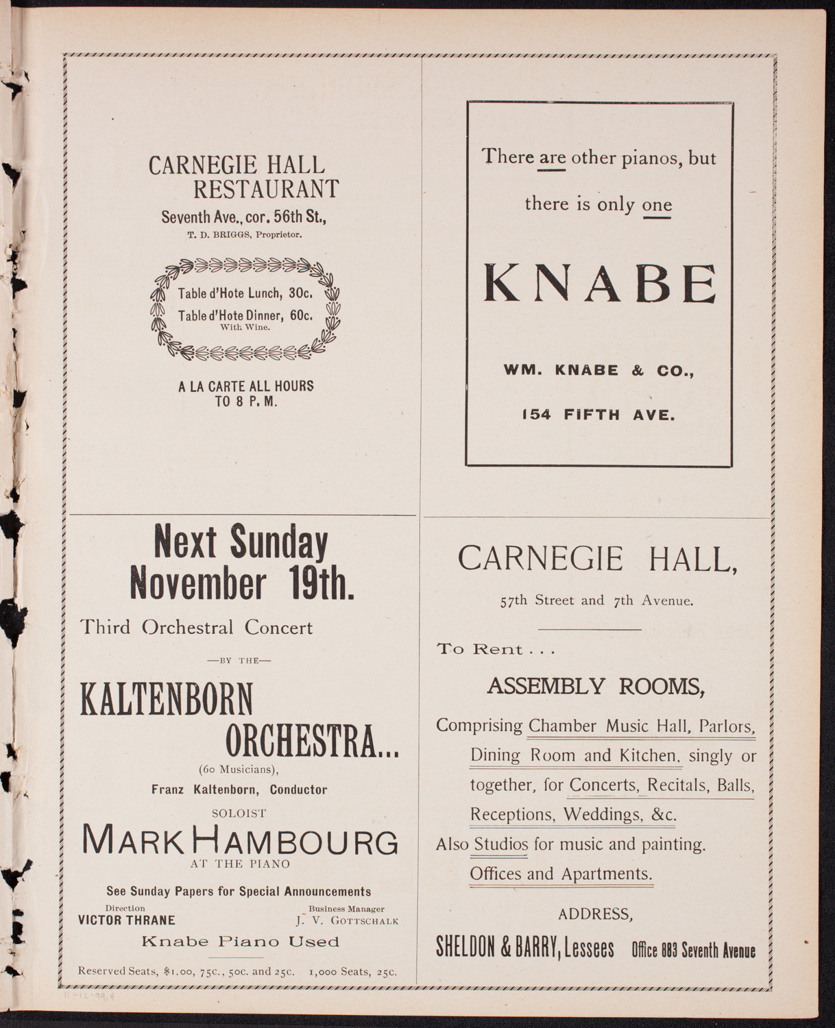 Kaltenborn Orchestra, November 12, 1899, program page 7