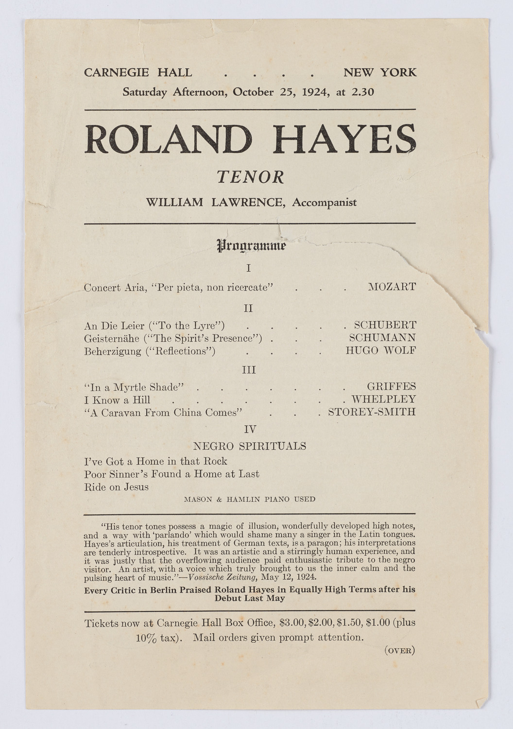 Roland Hayes, October 25, 1924