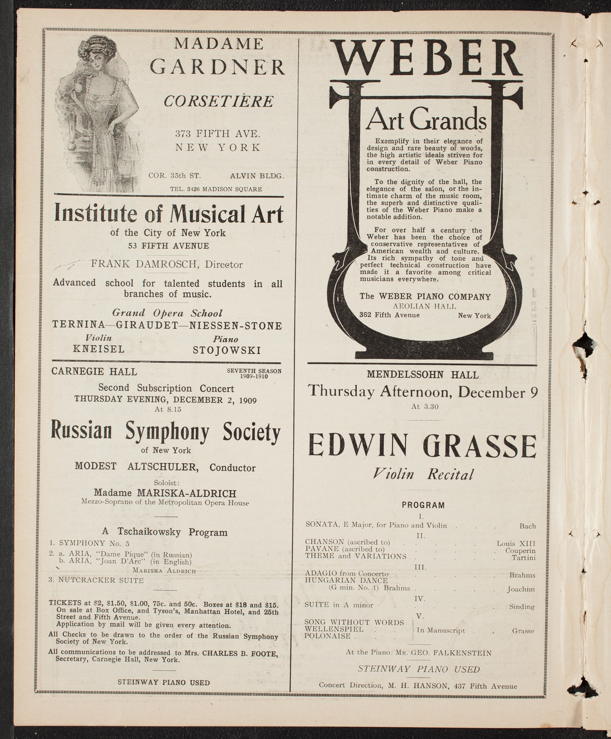 New York Symphony Orchestra, November 30, 1909, program page 6
