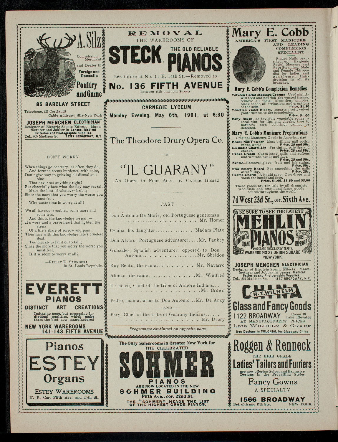 The Theodore Drury Opera Company, May 6, 1901, program page 2