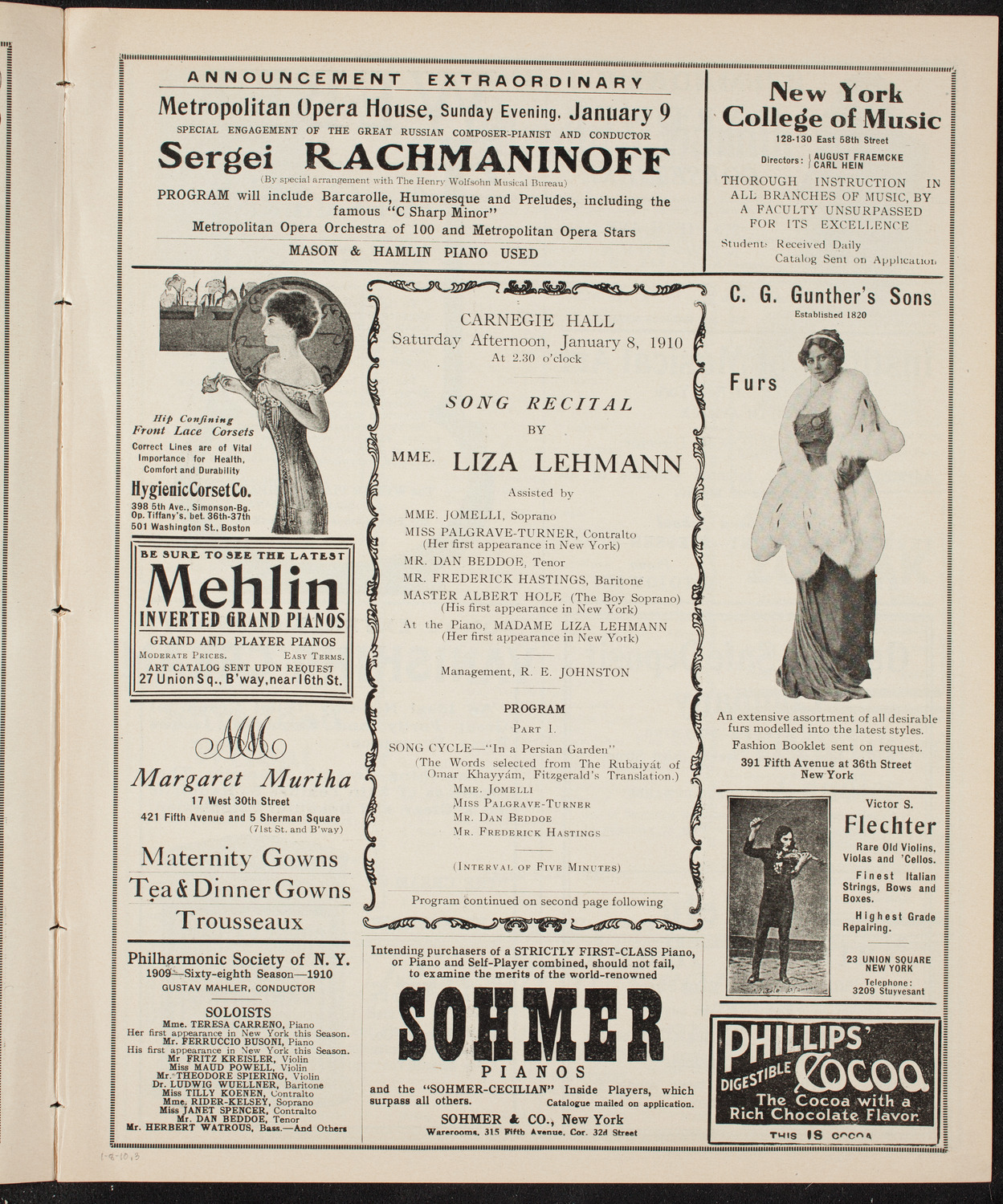 Song Recital by Liza Lehmann, Composer and Pianist, January 8, 1910, program page 5